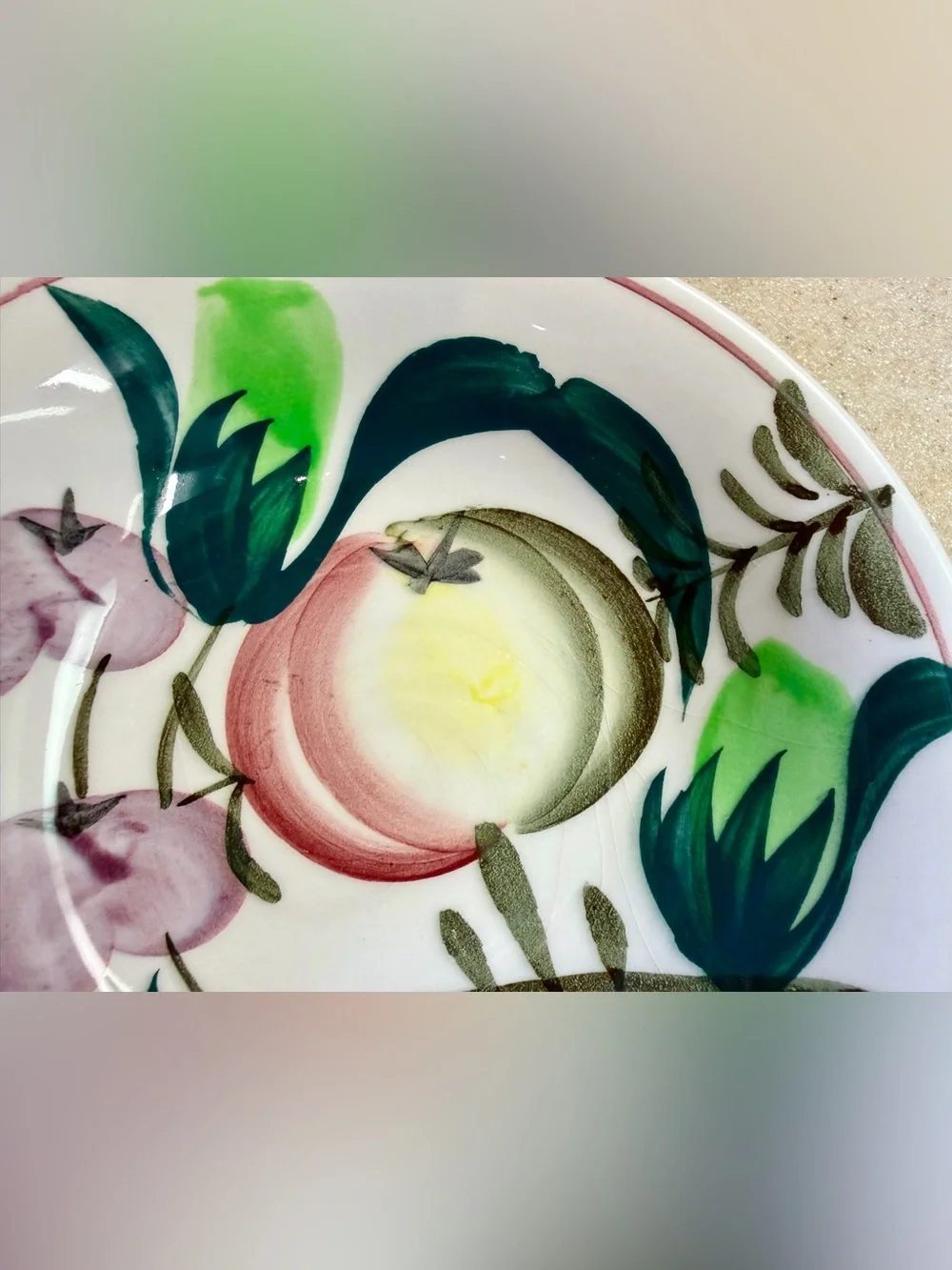 Hand-Painted Tropical Fruit Iron Stone Side Bowls set-4 Green Red Purple Yellow